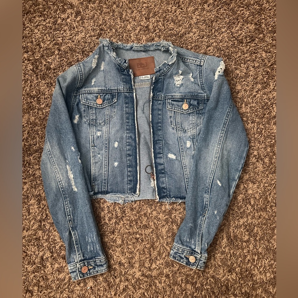 Cropped Distressed Jean Jacket